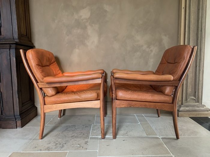 midcentury lederen fauteuil - Afbeelding 6