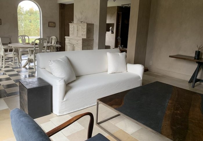 SOLD Marble Plaster Walnut cube sidetable - Afbeelding 4