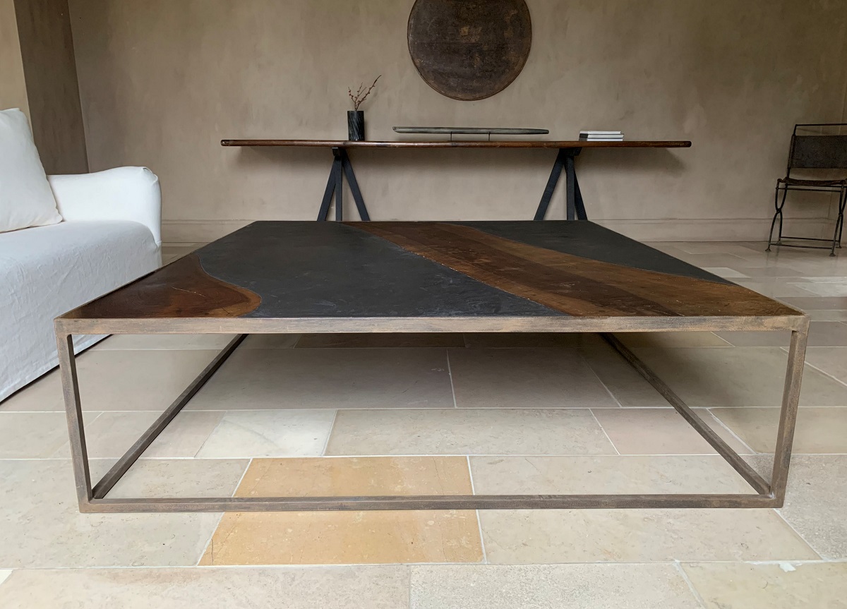 Luna Salontafel Old Walnut, ijzer en marmer gips - Afbeelding 7