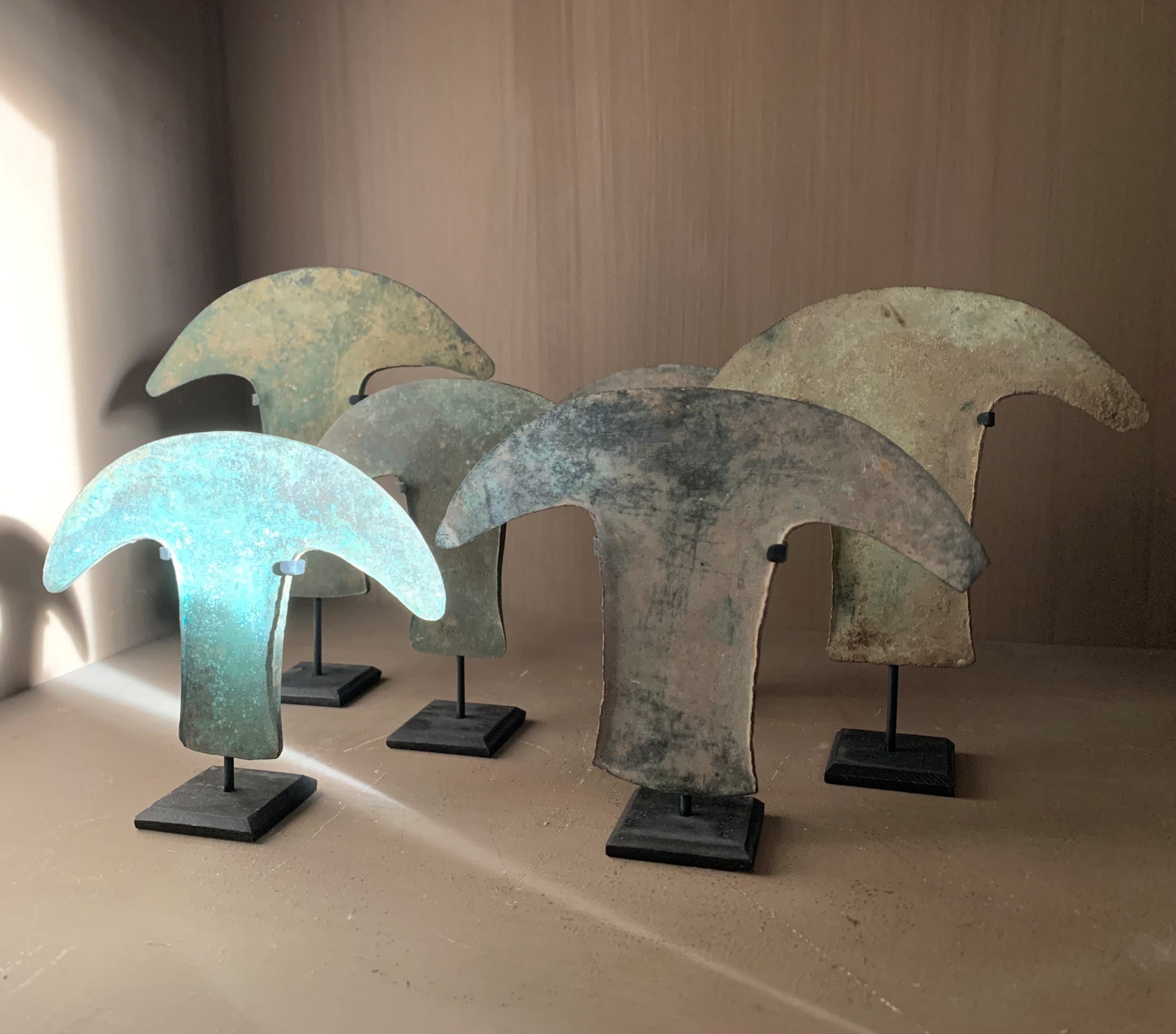 SOLD Set van 6 Azteekse koperen geldmunten - Afbeelding 3