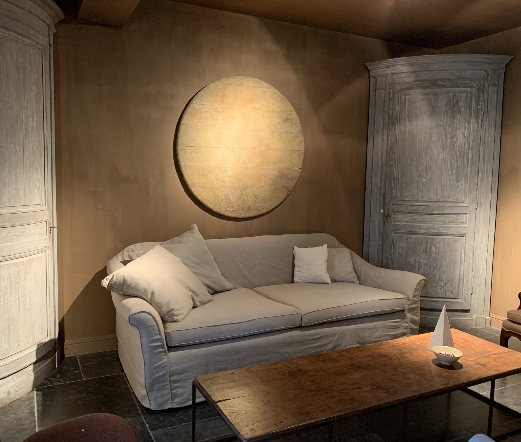 SOLD Rond schilderij 19e eeuws paneel - Afbeelding 3