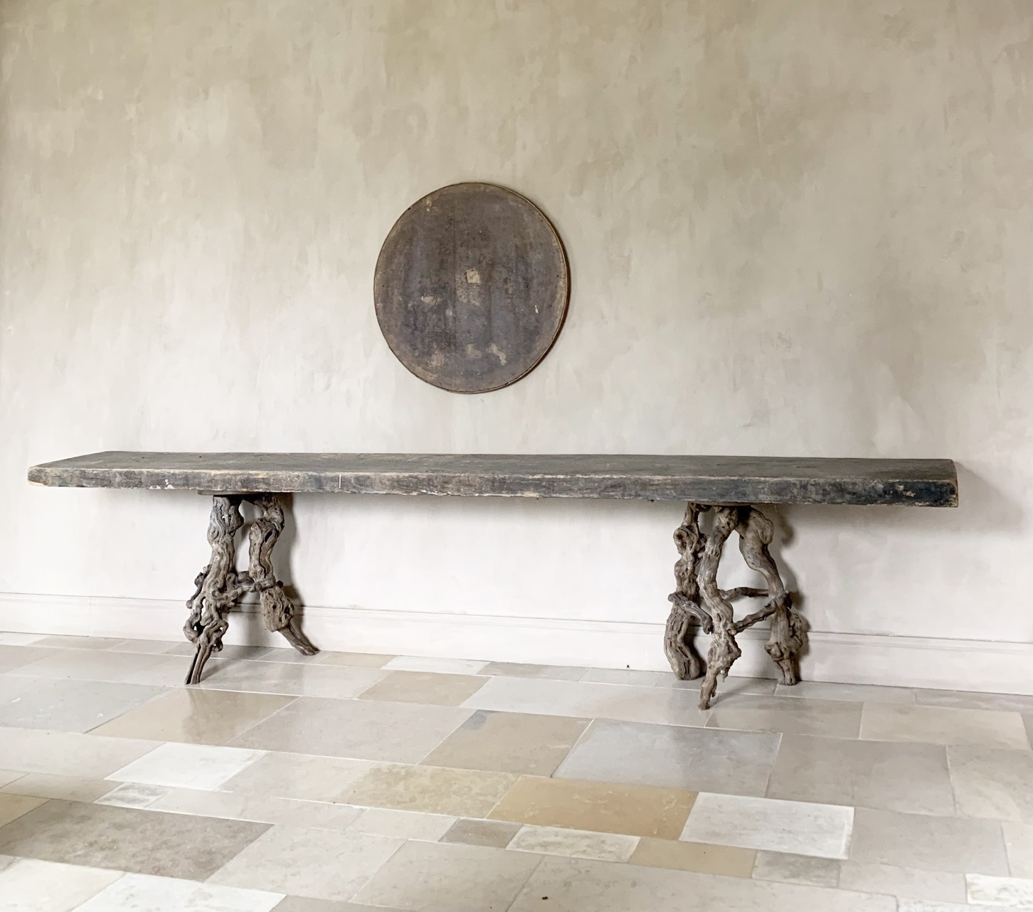 Grote console bijzettafel met 19e eeuws blad en onderstellen - Afbeelding 2