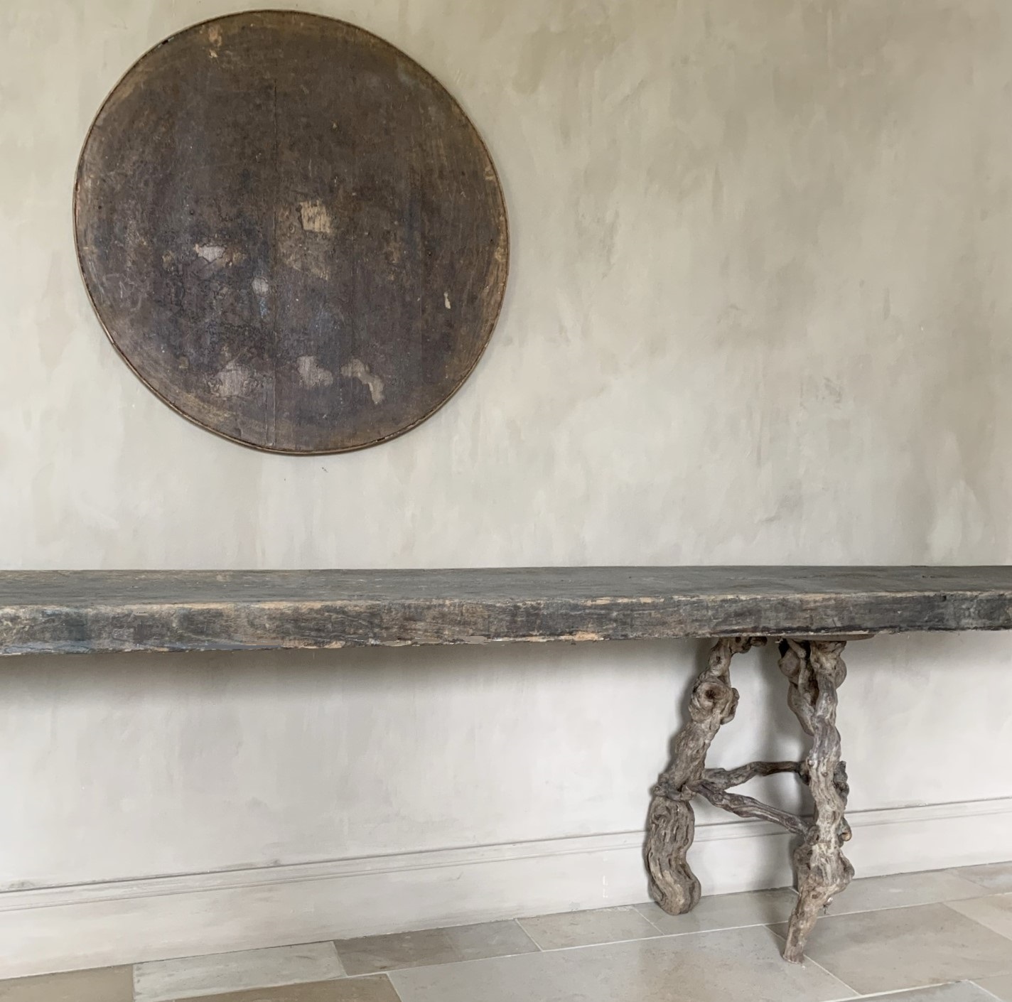 Grote console bijzettafel met 19e eeuws blad en onderstellen - Afbeelding 4