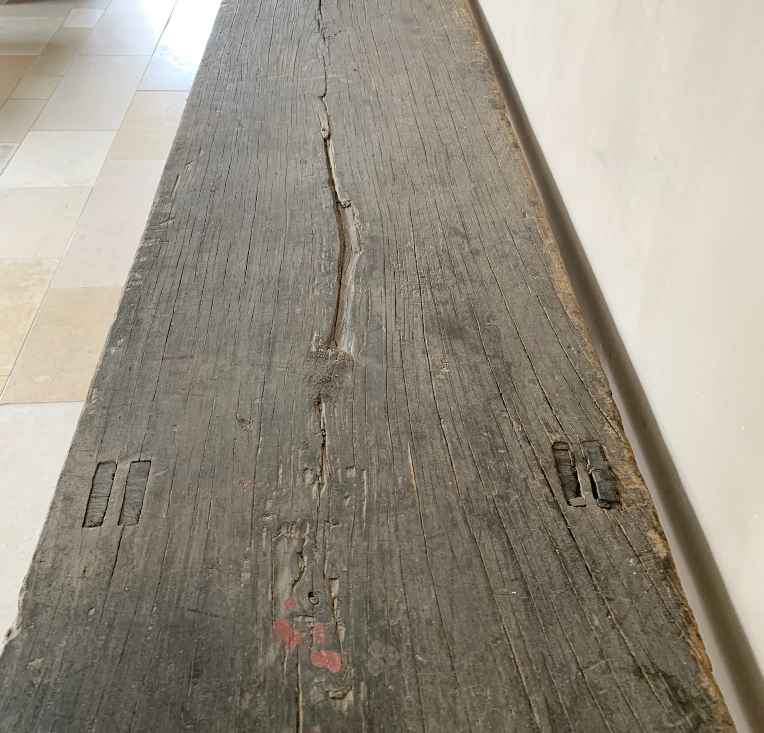 Grote console bijzettafel met 19e eeuws blad en onderstellen - Afbeelding 6