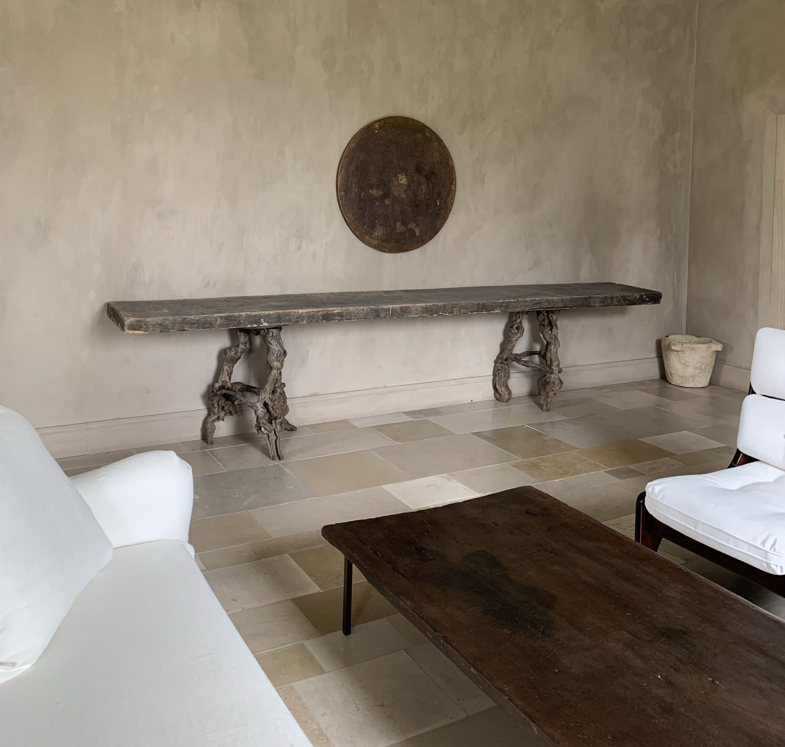 Grote console bijzettafel met 19e eeuws blad en onderstellen - Afbeelding 10