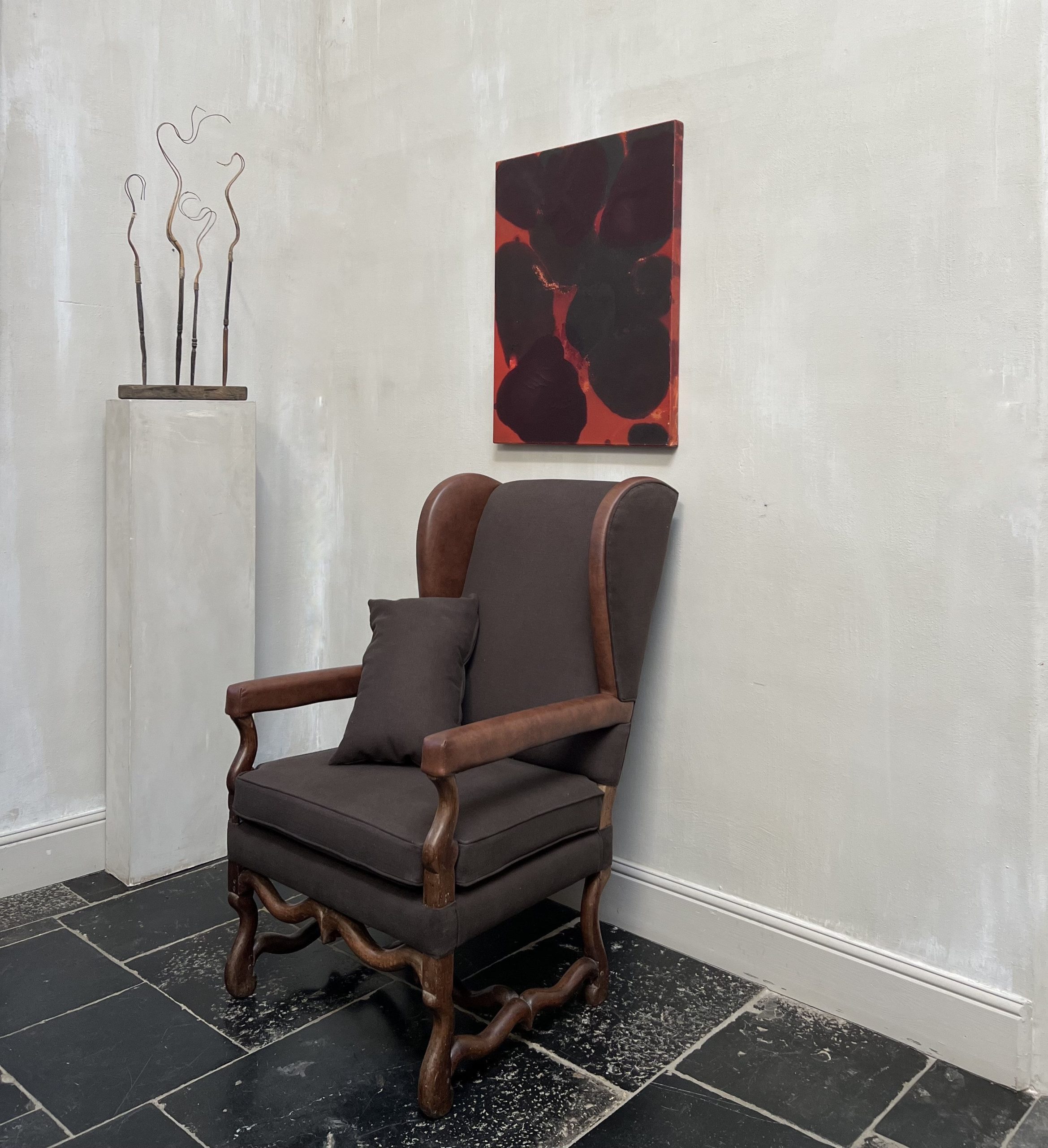 Franse oorfauteuil van leer en linnen uit het begin van de 18e eeuw - Afbeelding 13